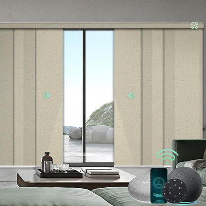 Yoolax Custom XL Smart Sliding Door Blinds, Motorized Sliding Panel Blinds Compatible with Alexa, Fabric Shading Vertical Rechargeable Battery Shades for Glass Doors(Haystack Yellow)