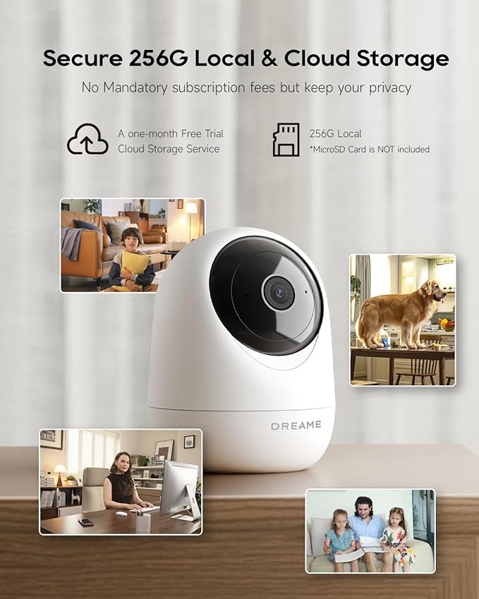 DREAME 2.5K 4MP Pet Dog Camera, Security Cameras Wireless Indoor, Dual-Band 5G/2.4G Wi-Fi, Auto-Tracking, 360° Pan-Tilt, Cloud & Local Storage, Physical Privacy Mode, Work with Alexa & Google, White