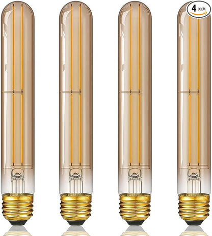 7.3 Inch 2200K Edison Bulbs Amber Dimmable,Vintage Style Decorative Antique Light Bulb,T10 Long Tubular LED Light Bulbs,6W E26 LED Bulb 80 Watt,UL Certified(4 Pack)