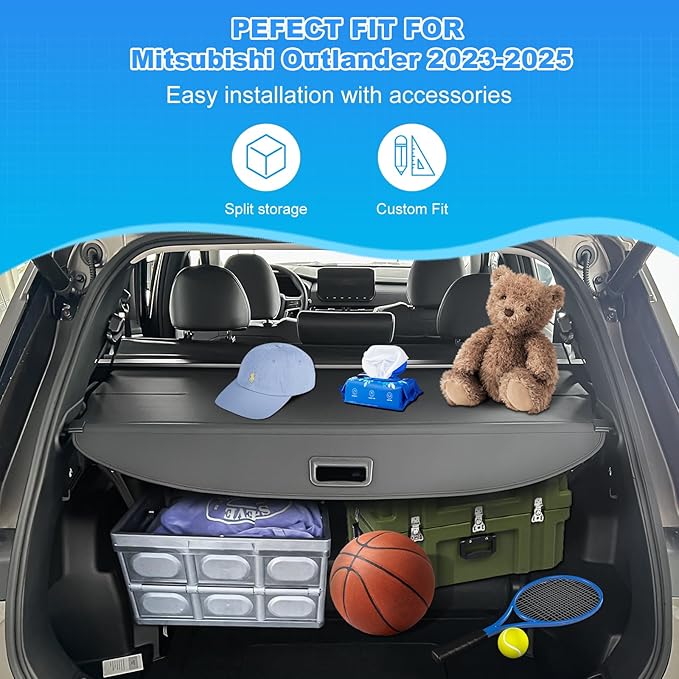 AUXKO Retractable Cargo Cover for Mitsubishi Outlander 2025-2022, Trunk Cover Luggage Security Shade Cover for 2025 2024 Outlander Shielding Anti-Peeping Privacy Screen Carbon Fiber(Not for Sport)
