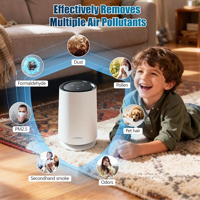 Air Purifiers for Bedroom,Home,Office,Dorm, HEPA Air Filter Super Quiet with LED Night Light,USB,for Smoke Pollen Pets Dust Odors in Office Desktop Air Cleaner,LumiAir Mini