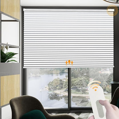 Motorized Cellular Shades Cordless Blackout Rechargeable Window Shades with Remote for Privacy Protection Smart Home Electric Curtains Automatic Honeycomb Blinds for Windows, 24" x 48", White