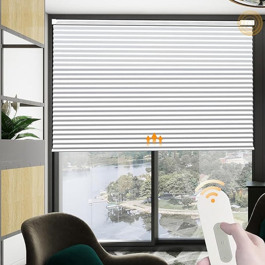 Motorized Cellular Shades Cordless Blackout Rechargeable Window Shades with Remote for Privacy Protection Smart Home Electric Curtains Automatic Honeycomb Blinds for Windows, 33" x 48", White