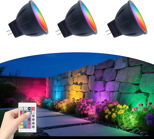 RGB MR11 LED Bulb Color Changing 12V, GU4 LED Bulb, 3W MR11 Colored Bulbs, 2700K Plus Multicolor and Dimmable on Remote Control for Low Voltage Landscape Yard Light and Indoor Spotlight
