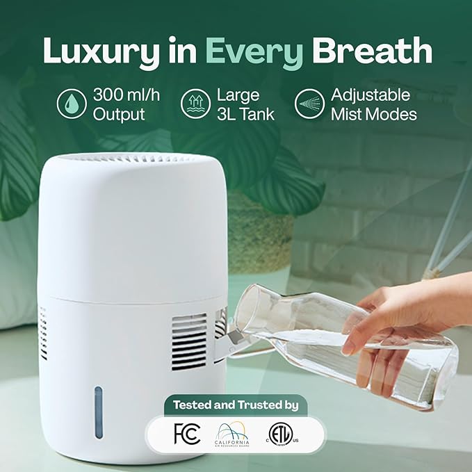Smart Evaporative Humidifiers for Bedroom with App Control & 3L Tank – Mist-Free, No White Dust – Quiet Operation for Better Sleep – Beige Humidifier Klarta Humea