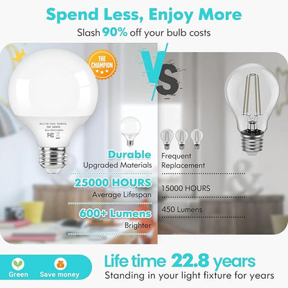 Brightever G25 LED Globe Light Bulbs 60 Watt Equivalent, 5W 4000K Natural Daylight LED Vanity Light Bulbs, E26 Base Round Light Bulb for Bathroom Over Mirror, CRI85+, 600LM, 4-Pack, Non-Dimmable