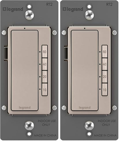 Legrand Radiant Digital Light Switch Countdown Timer, Decorator Rocker Wall Switch, 4-Button, RT2NICCV4 (Pack of 2)