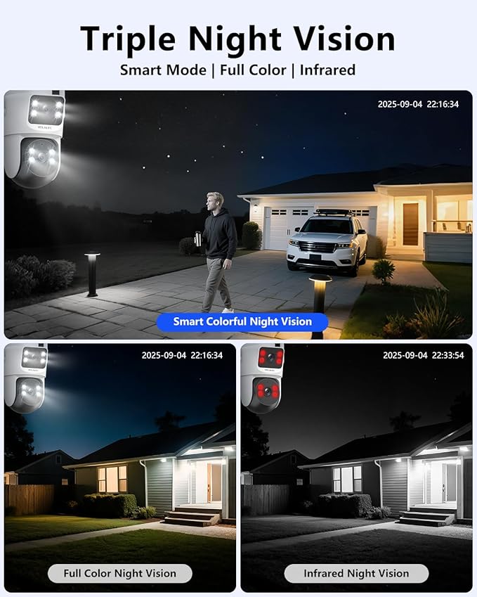 WEILAILIFE 【2-Way Audio & Auto Tracking】 4MP Extend PTZ Security Cameras Wireless Outdoor, WiFi Home Video Surveillance Camera(1 Pack)