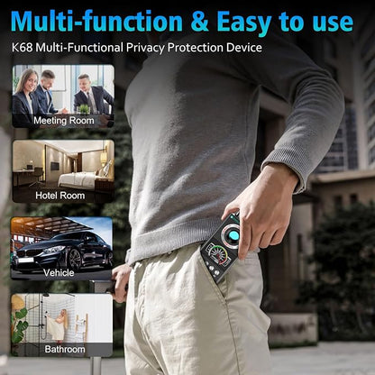 JMDHKK K68+ Hidden Camera Detector, Bug Detector & GPS Tracker Finder – 4-in-1 RF Signal Receiver for Privacy Protection in Hotel Rooms, Travel, Office, and Vehicle（Gray