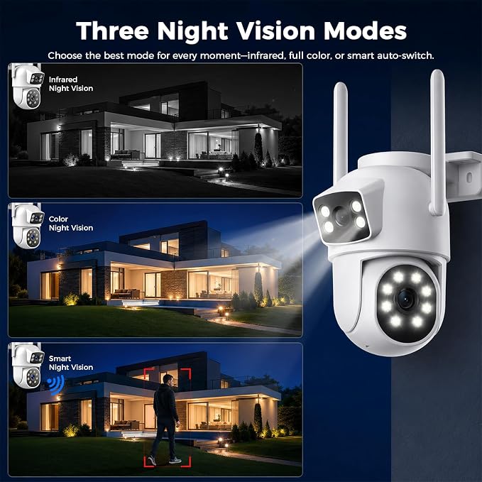 Camcamp Home Security Camera System Wireless Outdoor, 4 Dual Lens Cameras | PTZ auto tracking,10CH NVR,500GB HDD,24/7 recording,no monthly fee,color night vision,2-way audio,IP66 weatherproof