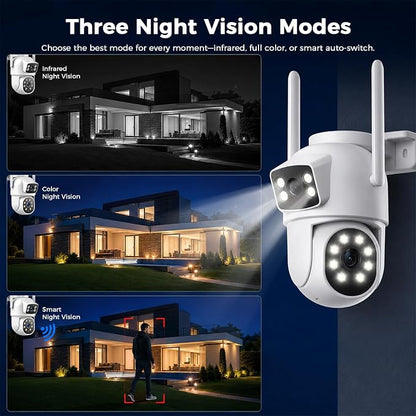 Camcamp Home Security Camera System Wireless Outdoor, 4 Dual Lens Cameras | PTZ auto tracking,10CH NVR,500GB HDD,24/7 recording,no monthly fee,color night vision,2-way audio,IP66 weatherproof