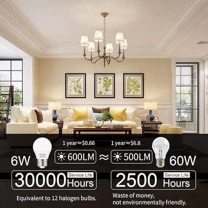 comzler 12 Pack E26 LED Light Bulb, 4000K Natural White 6 Watt 60W Equivalent Small Light Bulbs, A15 Shape Medium Screw Base for Ceiling Fan, CRI 85+, 400Lumen, Non-Dimmable, Home Lighting Decorative