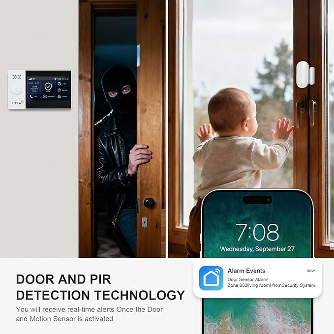 PGST Wireless Alarm System for Home Security,No Monthly Fee,4.3 Inch Touchscreen,Door and Motion Sensors,Work with Alexa and Google Home for Apartment,Garage