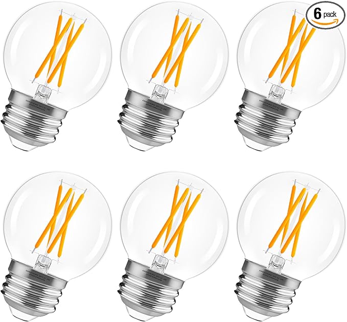 GvvooHome E26 G16.5 Edison LED Bulb, Dimmable 4W 40W Equivalent, 2700K Warm White, Round Globe Bulbs for Chandeliers, Ceiling Fan, Vanity & Pendant Lights, 90+ CRI, 400LM, 6 Pack