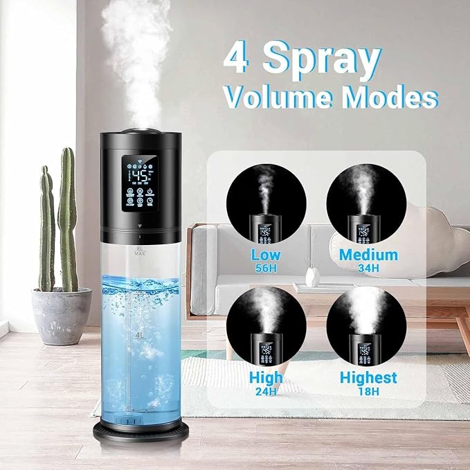 Humidifiers for Bedroom Large Room, 4 Levels Cool Mist Humidifier with Clear Tank, 7 Color Lights Essential Oil Diffuser with 16H Timer, Top Fill Humidifier for Home Plants Office