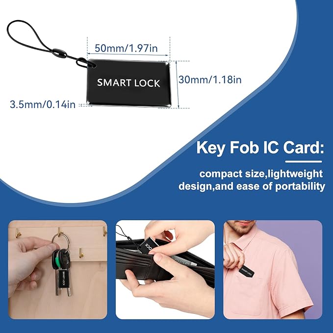 50 Pcs 13.56MHz RFID Key Fobs – Smart IC Cards for SMONET & TTLock App-Compatible Door Locks – Keyless Entry Access Tags, 5x3cm with Lanyard for Deadbolt