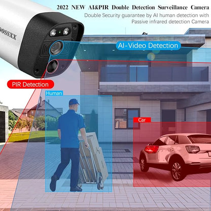 OOSSXX 5.0MP & 130° Wide-Angle 2-Way Audio PIR Detection Dual Antennas Enhance WiFi Security Wireless Camera System Outdoor Security Camera, Home Surveillance Bullet Exterior Cameras