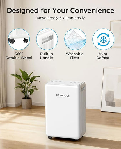 2000 Sq.ft Dehumidifier for Basement, Trazico 30 Pint Dehumidifiers for Home with Drain Hose, Quiet Operation, Intelligent Humidity Control, 3 Modes, 24H Timer, Auto Defrost, for Bathroom Bedroom RV