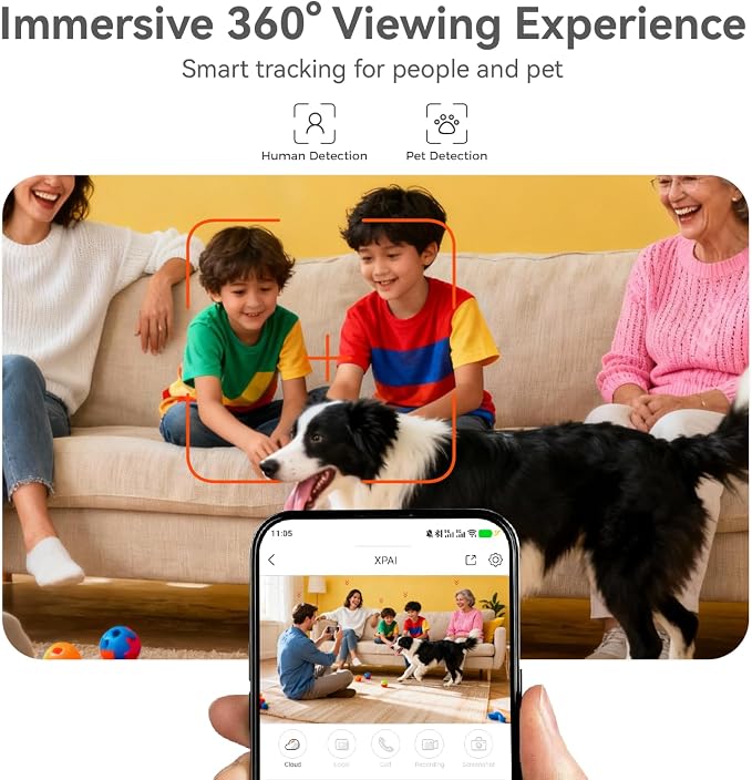4K UHD Indoor Camera, 64G Built-in Storage No Subscription,Pet Camera Indoor with Phone App,Work as Baby Monitor/Cat/Dog Camera,360°Pan&Tilt,Two-Way Talk,Privacy Mode,AI Tracking/Detection,2-Pack