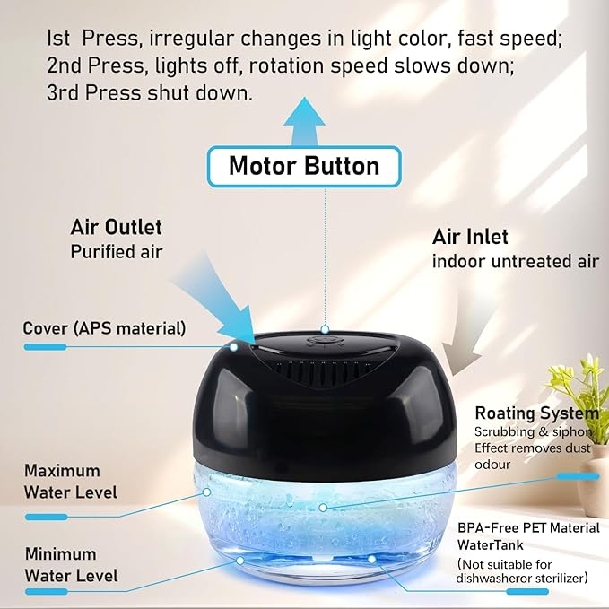 Purifier Air Washer, Air Fresher Aroma Diffuser for Home, Office, Air Purifier with Night Light (Black)
