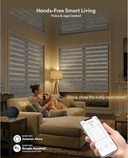 ACMEART Motorized Zebra Blinds,Smart APP & Remote Control Light Filtering Zebra Shades,Compatible with Alexa,Custom Size Electric Window Blinds for Home Office (Jacquard Grey)