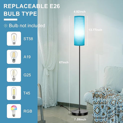 FRIDEKO HOME Floor Lamp with Turquoise Shade, Simple Design with Foot Pedal Switch, Small Tall Lamps for Living Room Bedroom, Corner Floor Stand Light with Black Pole Lamp (No Remote/No Bulb)
