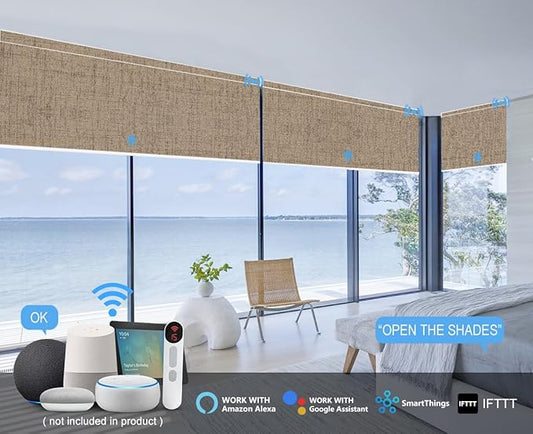 Bringnox Motorized Blinds with Remote,100% Blackout Smart Roller Blinds Compatible with Apple Homekit Google Home and Alexa Via HUB,and Customized (Vigor Wheat-09)