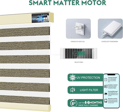 Motorized Zebra Blinds with Remote [Dual Layer + Light Filtering] 90% Blackout Smart Shades for Indoor Windows, Alexa Google and HomeKit Compatible, Customized Size, Shadow Haze