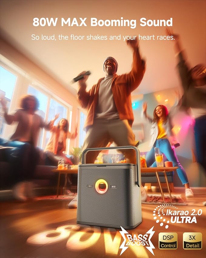 Ikarao Karaoke Machine for Adults, with Lyrics Display and Screen, Karaoke System for YouTube, 2 Wireless Microphones, Autotune & Echo, KaraFun Prime, Portable Karaoke Speaker for Home Outdoor Party