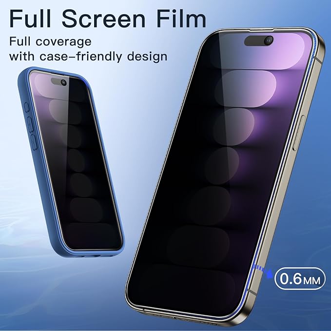 JETech Privacy Full Coverage Screen Protector for iPhone 15 Pro Max 6.7-Inch, Black Edge Anti-Spy Tempered Glass Film with Easy Installation Tool, Case-Friendly, 2-Pack