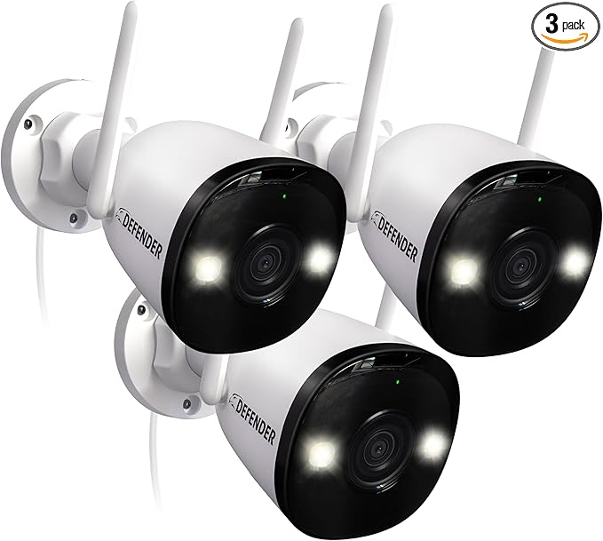 Defender AI Powered 4K Guard Pro 8MP WiFi 6, Plug-in Power Wireless Security Camera Outdoor, with Smart AI Human Detection, Bluetooth, Two-Way Talk, Works w/Guard App, 3 Pack