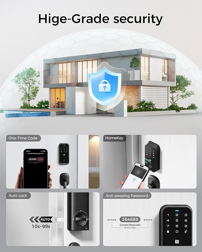 Smart Lock with Apple Home Key, Fingerprint Keyless Entry Door Lock Deadbolt for Front Door, Works with Homekit, Keypad, Auto Lock & Easy Install, US Tel Support