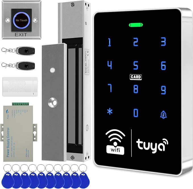Tuya Smart Access Control System, Wireless Entry System with 280KG Magnetic Lock & RFID Key Fobs,No Wiring DIY Installation, Remote Control, for Home Gate/Business Security