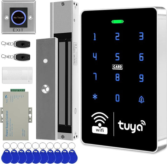 Tuya Smart Access Control System, Wireless Entry System with 280KG Magnetic Lock & RFID Key Fobs,No Wiring DIY Installation, Remote Control, for Home Gate/Business Security