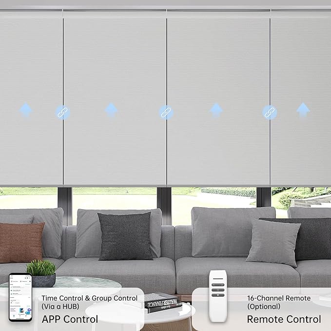 Motorized Coupled Shades, Blackout Smart Blinds for Large Windows Automatic Blinds Compatible with Alexa, Motorized Roller Shades Customized for Bedroom Home Office(Blackout-Light Grey)