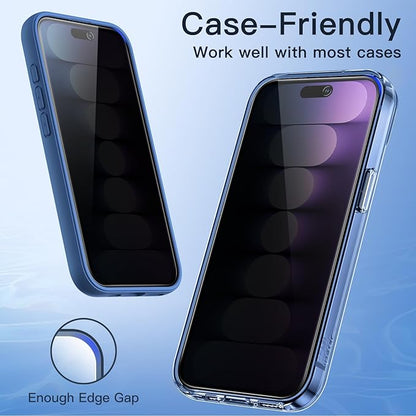 JETech Privacy Screen Protector for iPhone 15 Pro 6.1-Inch, Anti-Spy Tempered Glass Film with Easy Installation Tool, 2-Pack