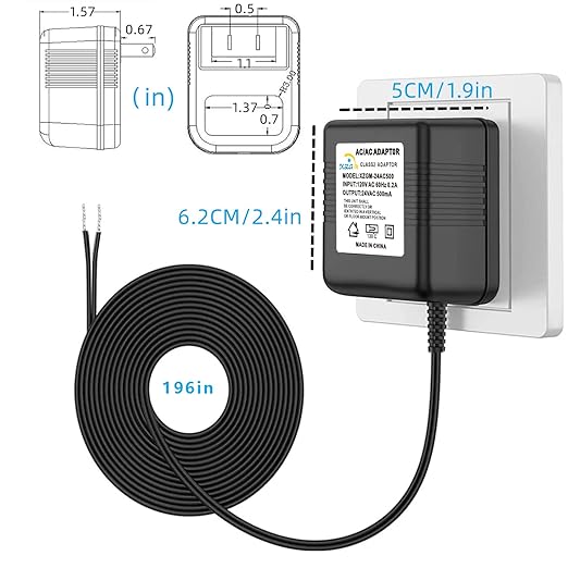 24V Doorbell Transformer Adapter for Ring Video Doorbell Compatible with Nest Honeywell Ecobee Sensis Video Doorbells Thermostats (16.4FT Black, 12.0, Watts)