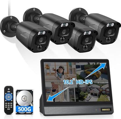 3K 5MP Wired CCTV Security Camera System with 122° Ultra Wide Angle, 4CH DVR with Monitor, 4X IP66 Indoor Outdoor Cameras, 65ft IR Night Vision, Free App, No Subscription Fee, Remote Access
