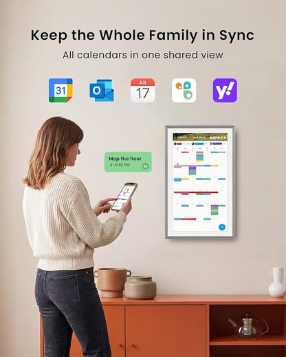 Apolosign 15.6-inch Digital Calendar, Smart Wall Planner with Calendar Sync, Chore Chart, Meal, Install Apps & Widget, Electronic Touchscreen Display for Family Schedules, Dual Mode, with Stand (Gray)