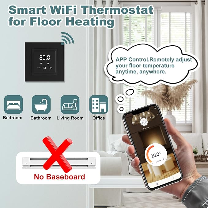 HEATIT WiFi Programmable Thermostat for Electric Floor Heating, Touchscreen