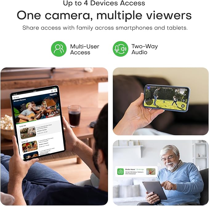 3MP 2 Pack 2K Window Camera for Home Security, 5G&2.4Ghz WiFi Human Detection Alert, AI Full Color Night Vision in Easy Setup for House Glasses