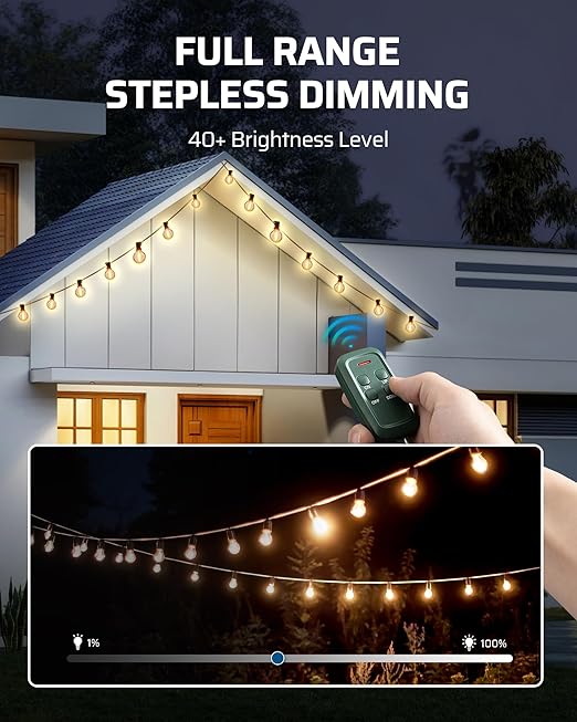 DEWENWILS Outdoor Dimmer for String Lights, Remote Dimmer Switch, Weatherproof Dimmer Plug, 100FT Range, Compatible with Dimmable LED/Tungsten Bulbs