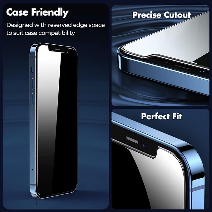 UNBREAKcable Privacy Screen Protector for iPhone 12 Pro Max, Shatterproof Tempered Glass [True 28°Anti Spy] [9H Hardness] [Easy Installation Frame] Black Protector for iPhone 12 Pro Max 6.7" - 2 Pack