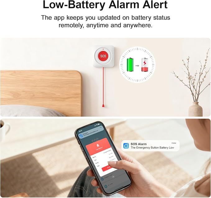 WiFi Call Button for Home Alarm System,Elderly Caregiver Caregiver Call Button with App Notification,Wireless Emergency Button SOS Alarm Bell,Work with Tuya No Monthly Fee,Waterproof