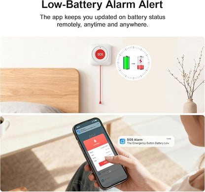 WiFi Call Button for Home Alarm System,Elderly Caregiver Caregiver Call Button with App Notification,Wireless Emergency Button SOS Alarm Bell,Work with Tuya No Monthly Fee,Waterproof