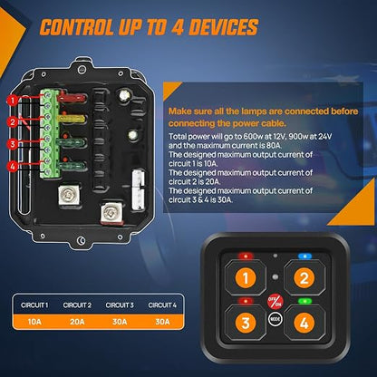 Nilight 4 Gang Switch Panel RGB 12V 24V Circuit Control Relay System | Fuse Wiring Harness Automatic Dimmable LED Pod On/Off Momentary Strobe Modes Universal for Car Pickup Truck Camper SUV