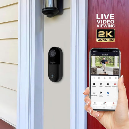Energizer Smart 5GHz 2K Doorbell, Wired Video Doorbell Security Camera, 2-Way Audio, Night Vision, Cloud & Micro SD Storage, Remote Access, Instant Motion Sensor, Live Viewing, Requires Existing Wires