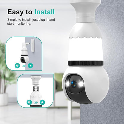 Hawkray Light Bulb Security Camera, 2 Pack, 2.4GHz & 5GHz Dual Band WiFi, 2K Full Color Night Vision, 360° Pan Tilt Wireless Indoor Outdoor Camera with Motion Detection, Two-Way Audio, Siren Alarm