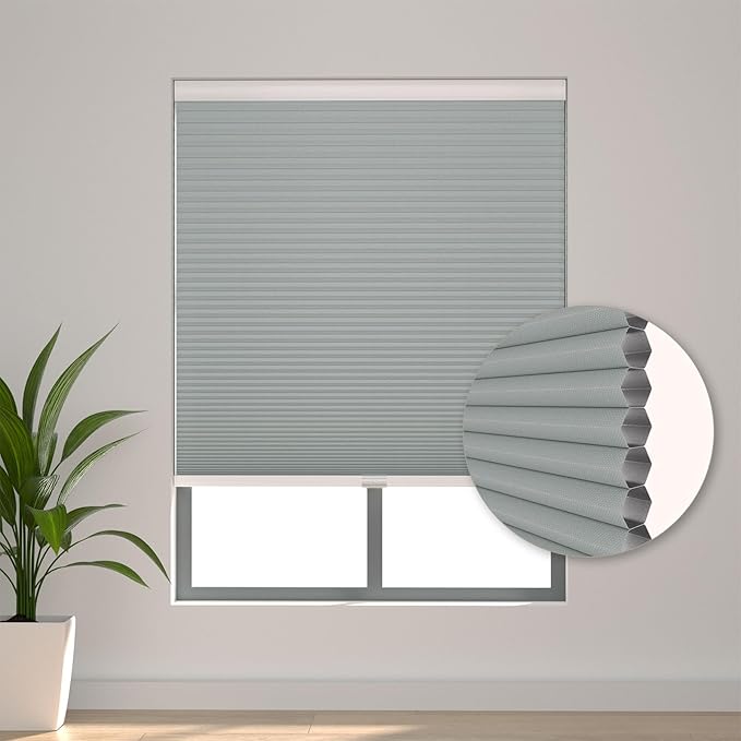 Changshade Custom Blinds Cellular Shades Blackout Cordless for Indoor Windows, Honeycomb Blind Room Darkening Black Out Shade for Bedroom, Bathroom, Nursey, Heat Light Blocking Easy Install, Grey