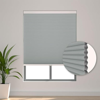 Changshade Custom Blinds Cellular Shades Blackout Cordless for Indoor Windows, Honeycomb Blind Room Darkening Black Out Shade for Bedroom, Bathroom, Nursey, Heat Light Blocking Easy Install, Grey
